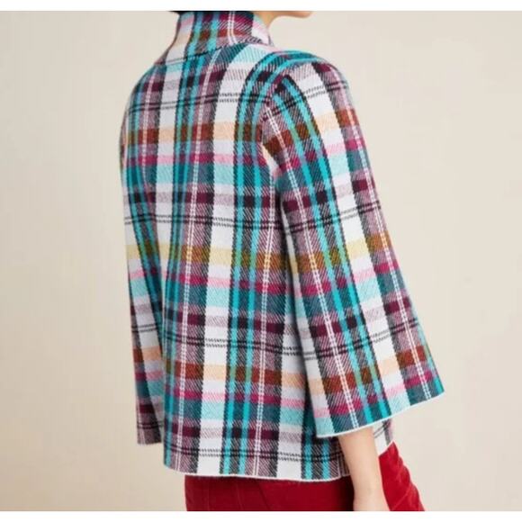 ANTHROPOLOGIE Rosetta Cropped Plaid Sweater Blazer Jacket Sz S {3X13} - Picture 3 of 8